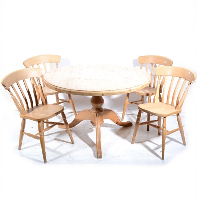 Lot 300 - A modern pine kitchen dining table and set of six chairs