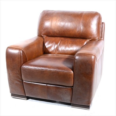 Lot 277 - Contemporary stitched brown leather easy chair