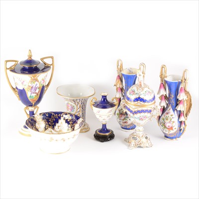 Lot 63 - Minton twin-handled covered vase, Dresden porcelain vase, and other decorative ceramics.