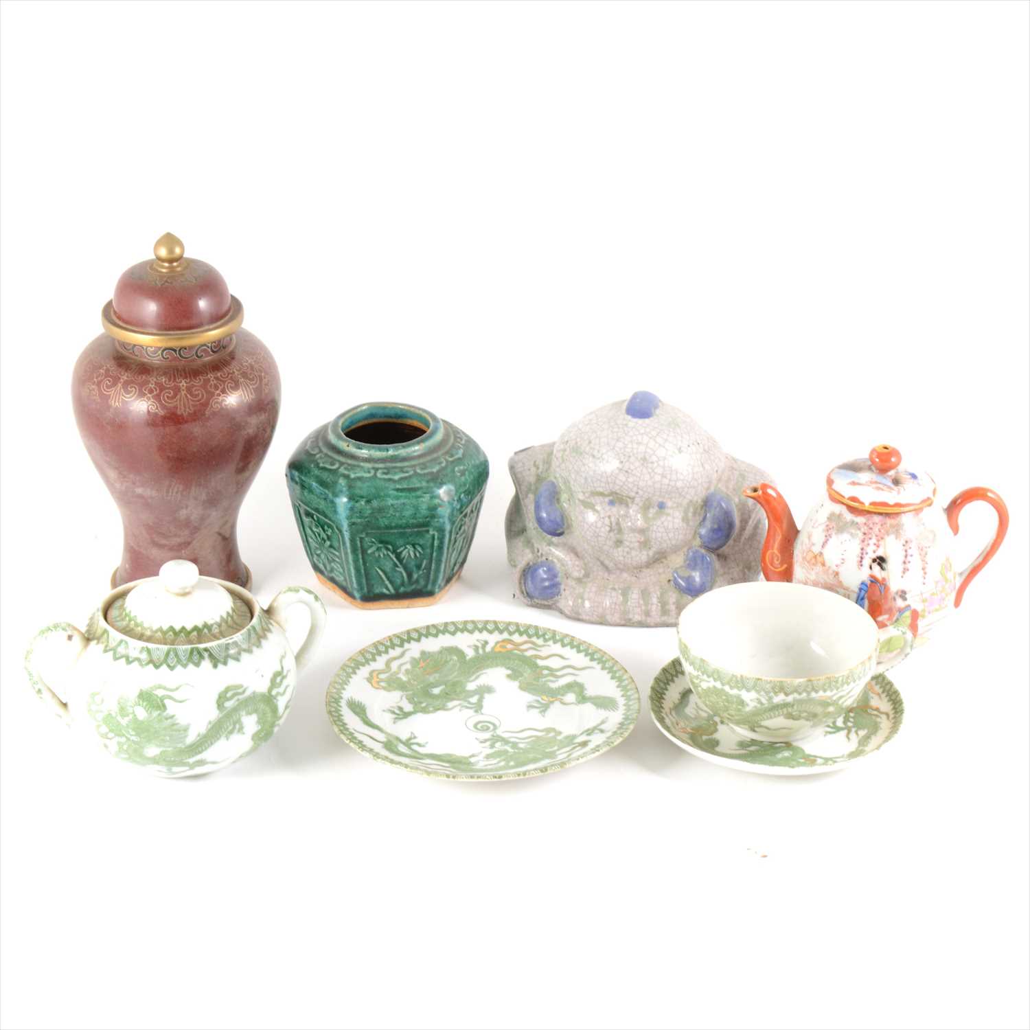 Lot 53 - Small selection of Asian ceramics and a cloisonné vase and cover