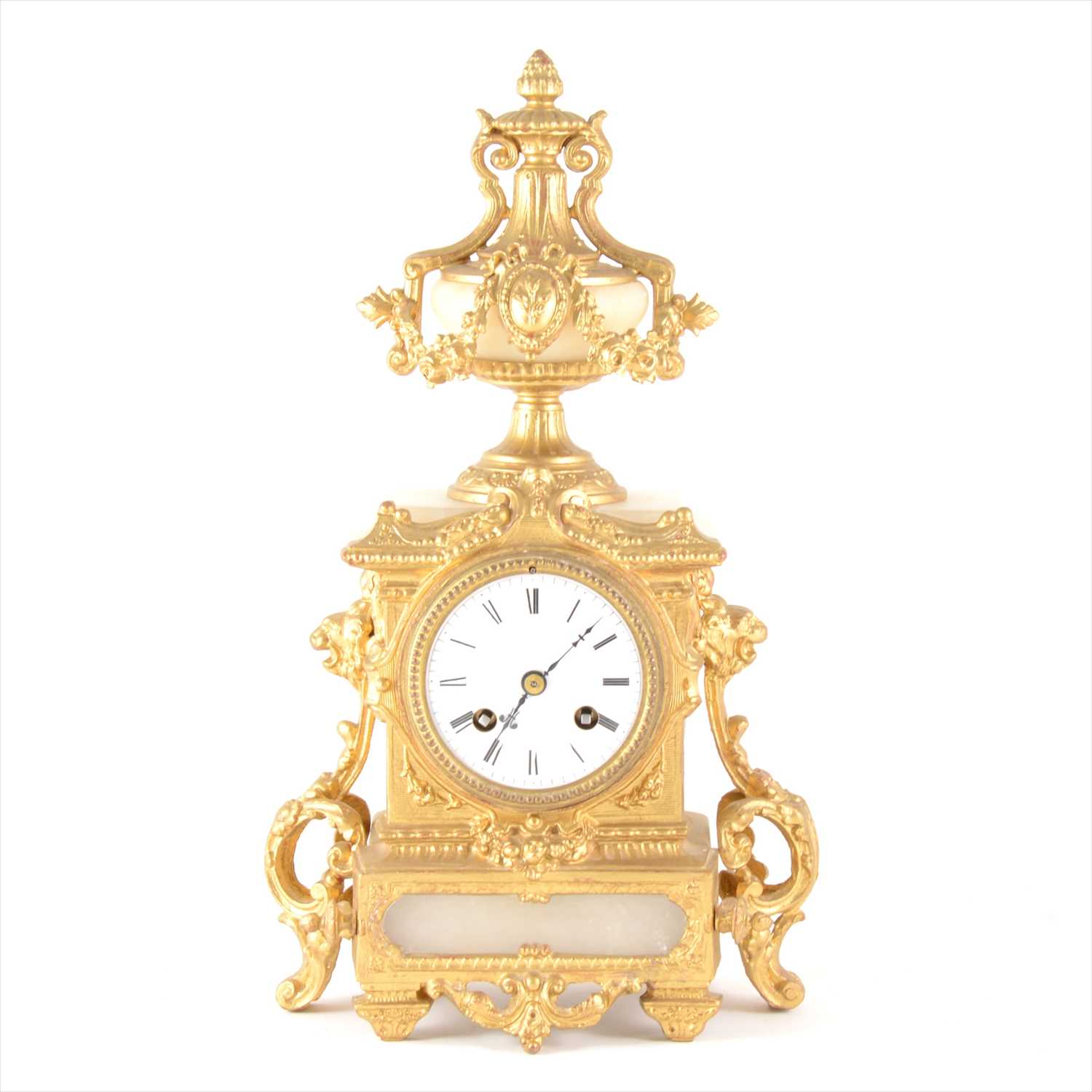Lot 95 - A gilt spelter and alabaster French mantel clock, 19th Century style
