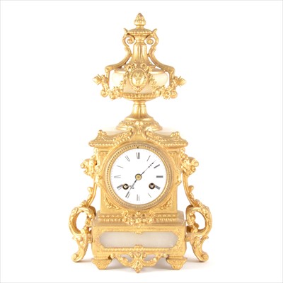 Lot 95 - A gilt spelter and alabaster French mantel clock, 19th Century style