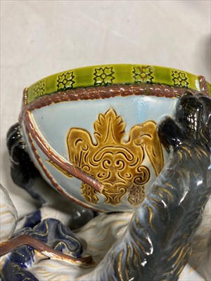 Lot 24 - A continental majolica bowl with reclining cat, by Gerbing & Stephan