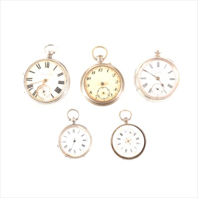 Lot 228 - A collection of silver and white metal pocket and fob watches in states of disrepair.