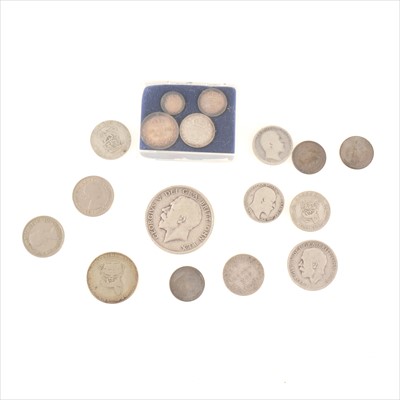 Lot 177 - A collection of silver coins, George II Shilling, William III 1697 Sixpence, George III 1787 Sixpence