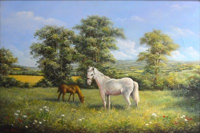 Lot 281 - Tony Mercier, Mini and Her Foal Mint, Great Torrington Devon, oil on canvas.