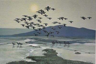 Lot 205 - After Peter Scott, Geese in flight, signed,...