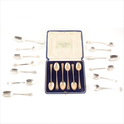 Lot 260 - A cased set of silver teaspoons, plus other silver and white metal teaspoons.