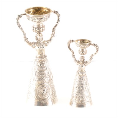 Lot 256 - Two Continental white metal wager cups, probably late 19th century