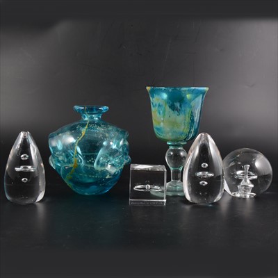 Lot 16 - Two pieces of Mdina glass and four Orrefors paperweights