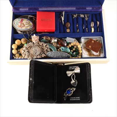 Lot 224 - A collection of gold, silver and costume jewellery.