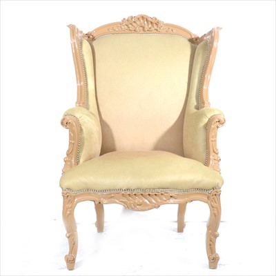 Lot 319 - French style painted easy chair, close studded upholstery, width 82cm.