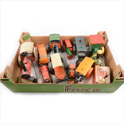 Lot 412 - Two boxes of tin-plate and plastic road rollers.