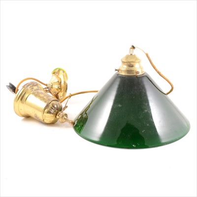 Lot 399 - A rise-and-fall ceiling light with green glass shade, by Christopher Wray of London