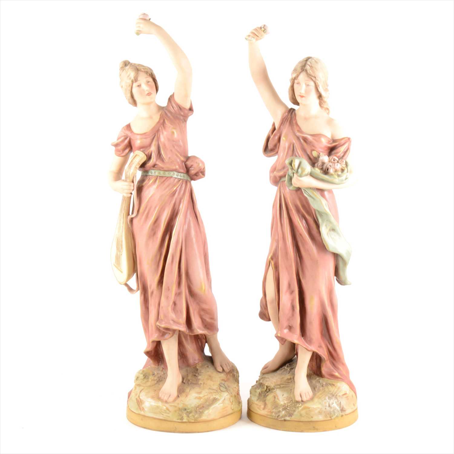 Lot 64 - Pair of Royal Dux figures, Lady with Lute, and Lady with Flowers