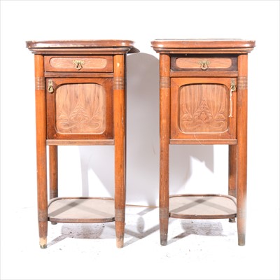 Lot 282 - A pair of Austrian beechwood bedside cabinets with marbled tops, by Jacob Josef Kohn, Wien