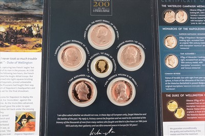 Lot 180 - 'Monarchs of the Napoleonic Wars,' a set of 5 x bronze medals commemorating the bicentenary of the Battle of Waterloo, including a 14ct gold coin (7g)