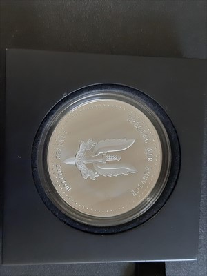 Lot 183 - Silver proof commemorative medallion 'Special Air Service Colonel Sir David Stirling 1915', cased, and a WWII allied coin set 2015 silver proof set, cased.
