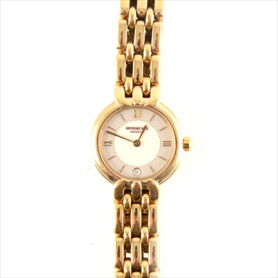 Lot 254 - Raymond Weil - a lady's gold-plated Geneve bracelet watch.