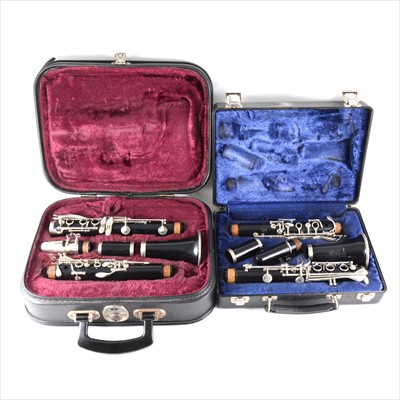 Lot 151 - A Bundy Resonite clarinet, cased, and another clarinet, cased.