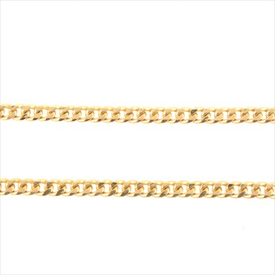 Lot 220 - A yellow metal curb link chain necklace.