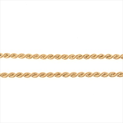 Lot 218 - A 9 carat yellow gold 5mm gauge hollow rope link chain necklace.