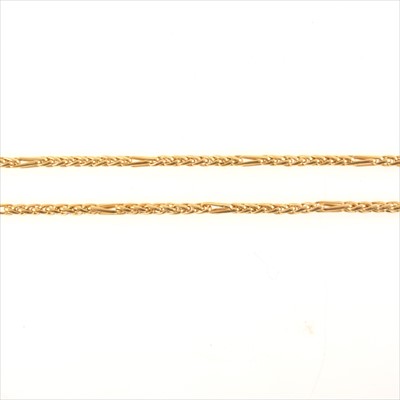 Lot 217 - A yellow metal fancy chain link necklace.