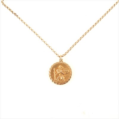 Lot 223 - A 9 carat yellow gold St Christopher and chain.