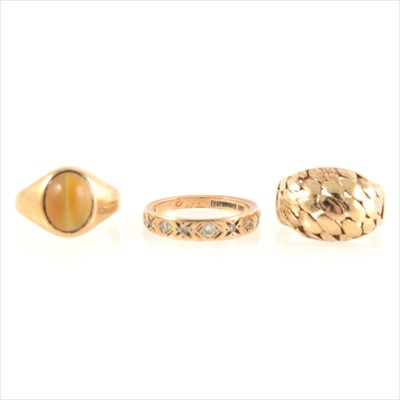 Lot 208 - Three 9 carat gold dress rings.