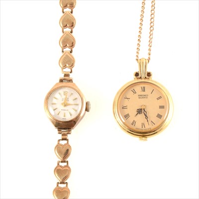 Lot 256 - A lady's 9 carat gold wrist watch and a Seiko pendant watch.