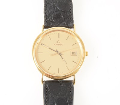 Lot 1382 - Omega - a gentleman's yellow metal quartz wrist watch.