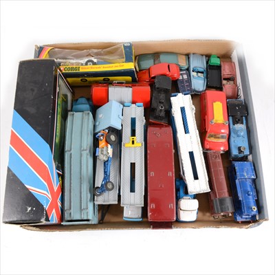 Lot 150 - Die-cast models and vehicles, one tray with Dinky, Corgi, Matchbox, Solido and others.