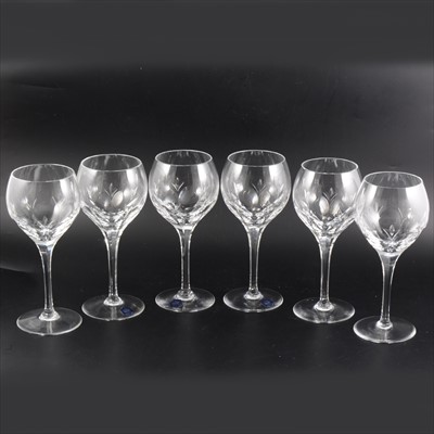 Lot 104 - Stuart Crystal - Valencia, six crystal goblets 21.5cm, six wine 20cm. all boxed in pairs.