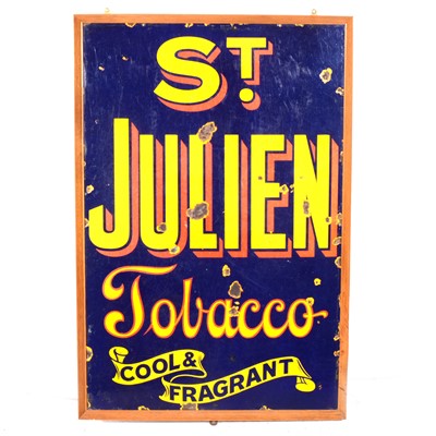 Lot 374 - A framed enamel advertising sign - St. Julien Tobacco, Cool & Fragrant