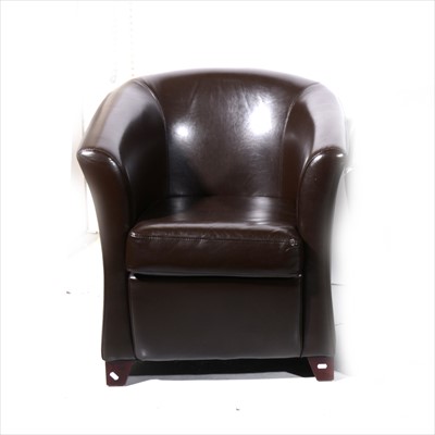 Lot 370 - A contemporary brown leather tub chair, width 73cm.