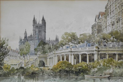 Lot 322 - A C Fare, Bath Abbey, from the river, signed...