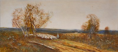 Lot 306 - Fred Hines, Rural landscape with sheep, and...