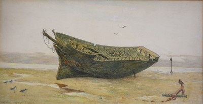 Lot 303 - Walter Fryer Stocks, A beached hull, signed...