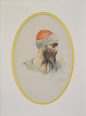 Lot 315 - Esoma, Study of man in a turban, watercolour,...