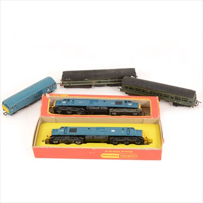 Lot 87 - OO gauge model railway locomotives; four to include two Hornby 37130 diesel and a M79632 rail car power van.