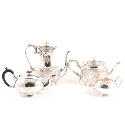 Lot 126 - Two silver-plated tea sets and a bread basket.