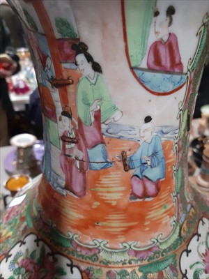 Lot 83 - Large Cantonese polychrome vase, panels painted with Mandarin figure