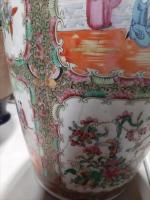 Lot 83 - Large Cantonese polychrome vase, panels painted with Mandarin figure