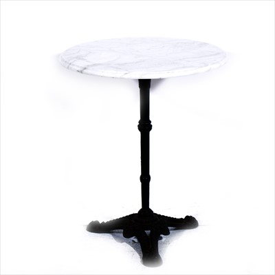 Lot 429 - A cast iron pub table, circular marble top, tri-form base, diameter 61cm.