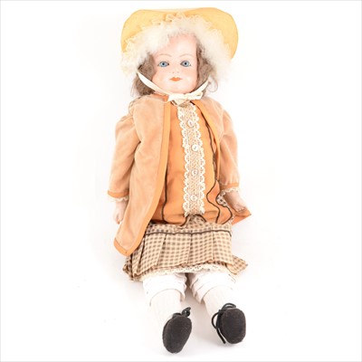 Lot 199 - A large composition doll,  unmarked, with fixed glass eyes.