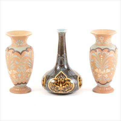 Lot 130 - A pair of Silicon Ware vases by Eliza Simmance for Doulton Lambeth, and another bottle vase