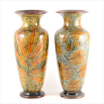 Lot 27 - A large pair of Doulton Lambeth stoneware 'Autumn Leaves' vases