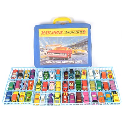 Lot 186 - Matchbox Superfast Collector's Carrying Case; with four full trays of Matchbox, Hotwheels and Superfast models.
