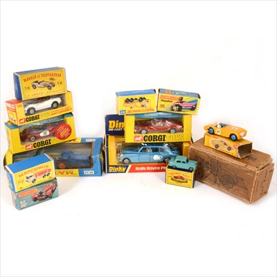 Lot 157 - Thirteen boxed die-cast models, including Dinky Austin-Healey Matchbox Austin A50 and others.