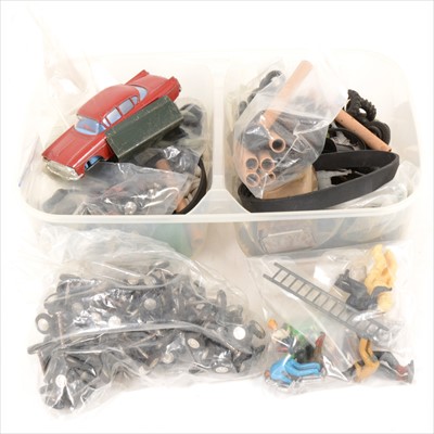 Lot 162 - Die-cast model vehicles, car spares, including large selection of axles, tires, drivers, and a Spot-On Vauxhall Crest model (no axles).
